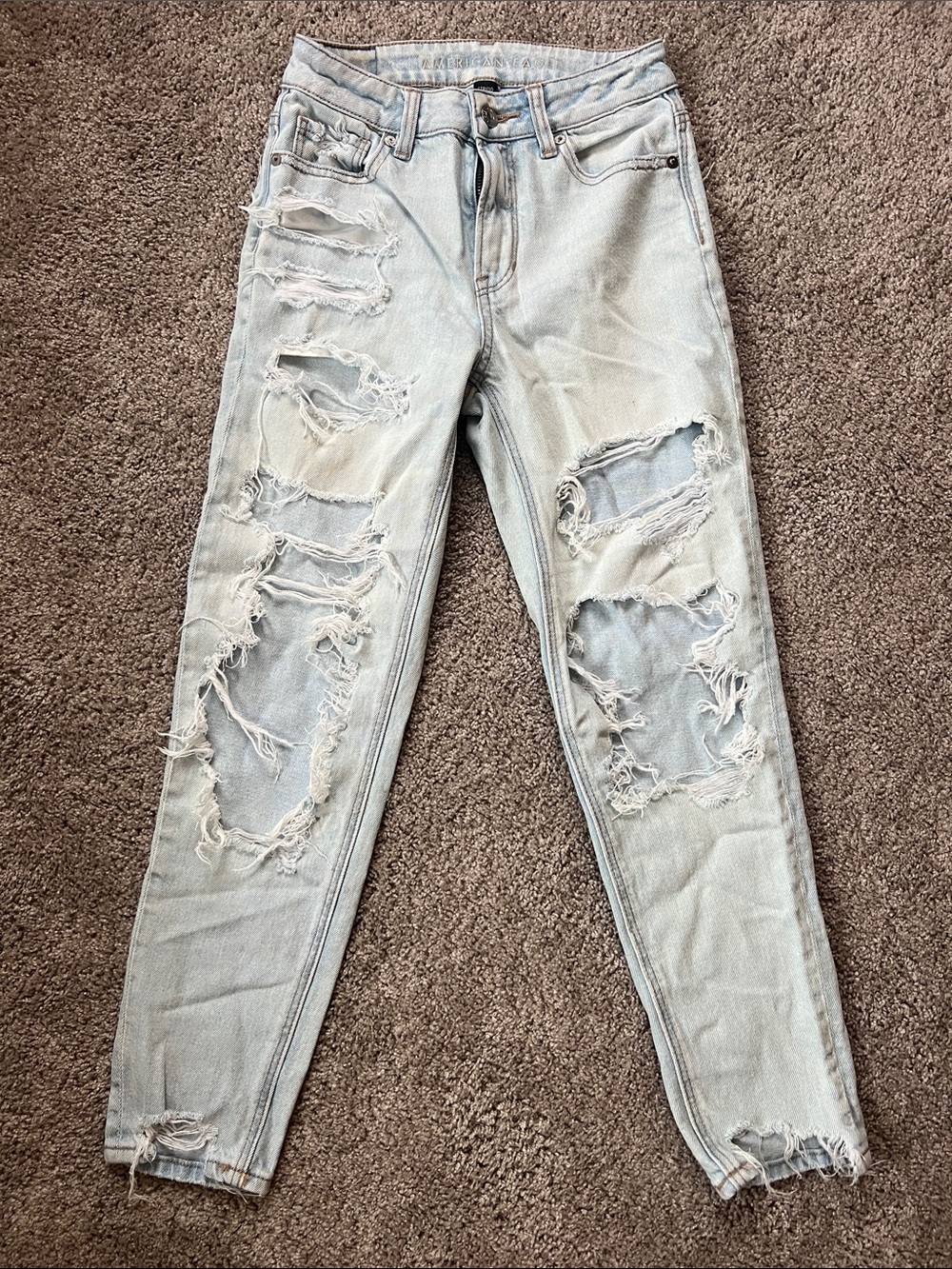 American Eagle Mom Jeans in Light Wash Distressed